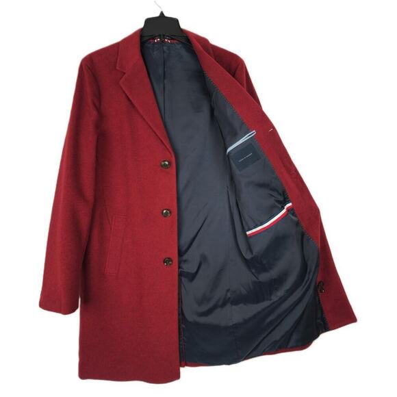 Tommy Hilfiger Men's Modern-Fit Addison Stretch Wool Blend Overcoat Red 38R NWT - Picture 1 of 9